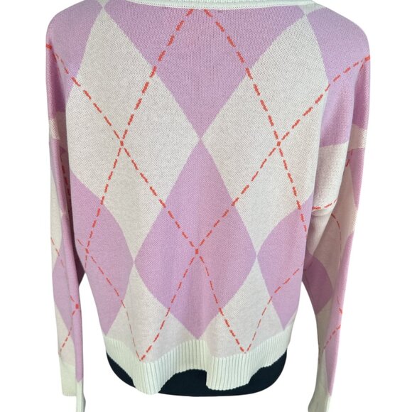 Isaac Mizrahi XSmall Pink & Cream Argyle Button Cardigan - Picture 3 of 6